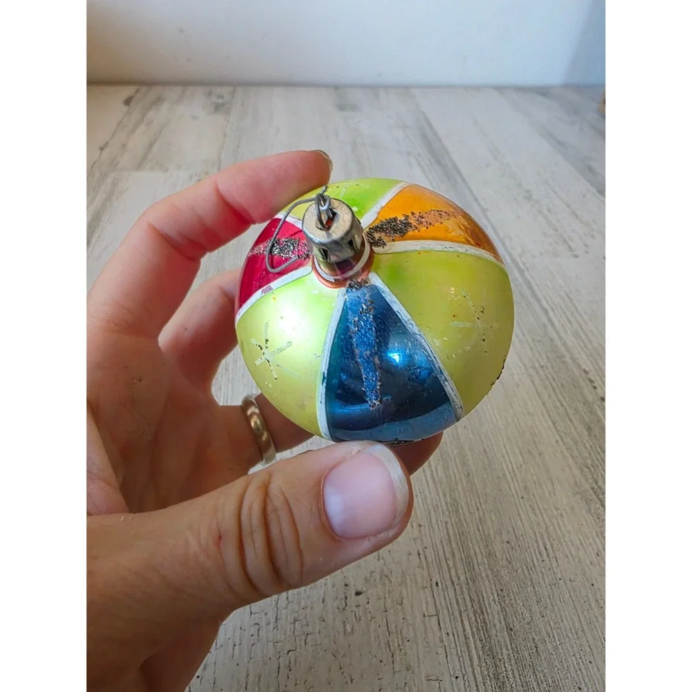 Vintage Poland beach ball Mica Star Glass Mercury ornament Xmas tree